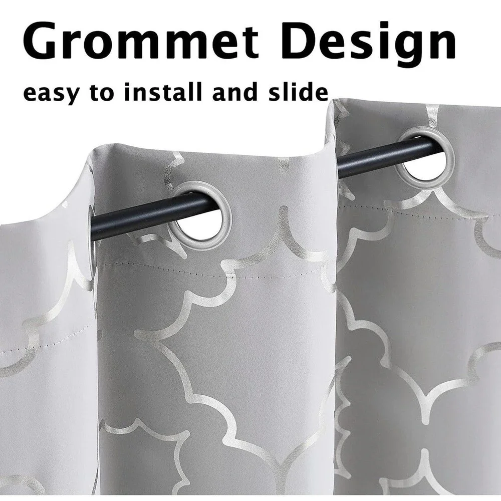 Foil Silver Blackout Window Curtains for Bedroom Living Room 95inch Long